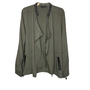 NWT Signature Studio Olive Green Beaded Lightweight‎ Open Front Military Jacket